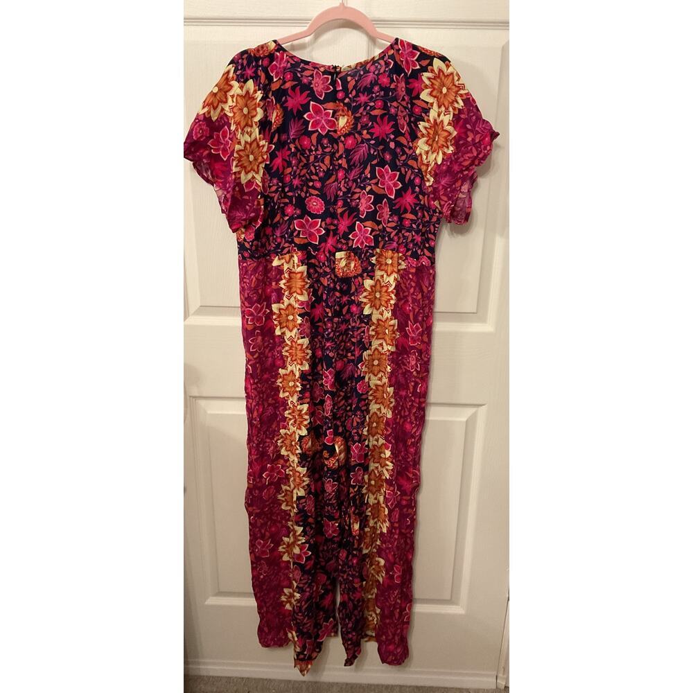 NWOT SHEIN Curve V-Neck Bohemian Printed Wide Leg Jumpsuit, 1XL - Picture 8 of 9